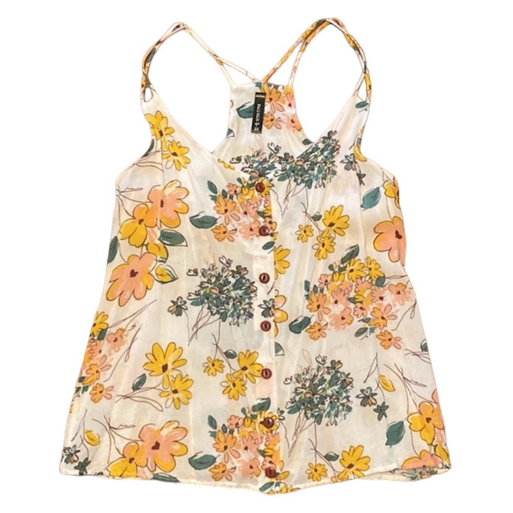 Floral Tank Top‎ Strappy Button Front Size XS Cottagecore boho summer